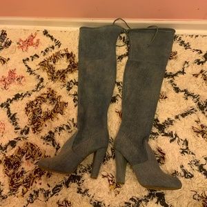 Blue Jean over the knee heeled boots